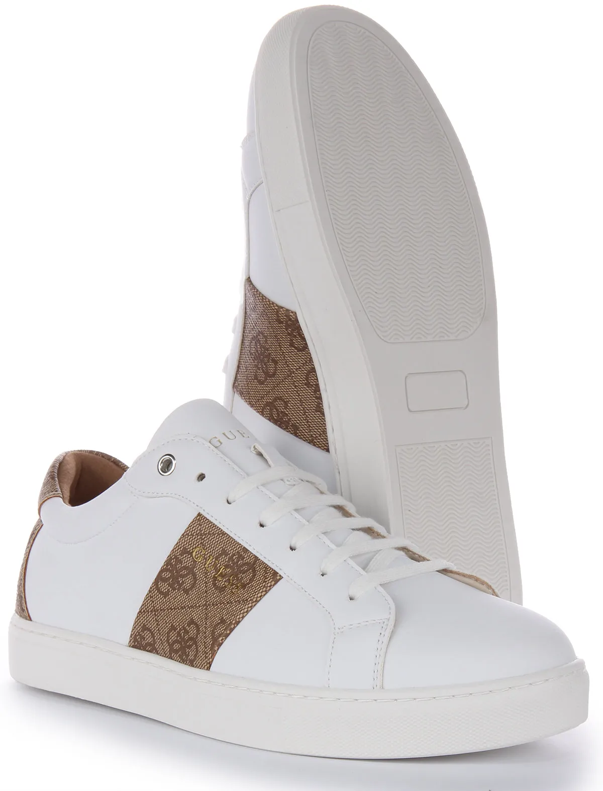 Guess Toda Semi 4G Trainer In White Brown For Women foldable