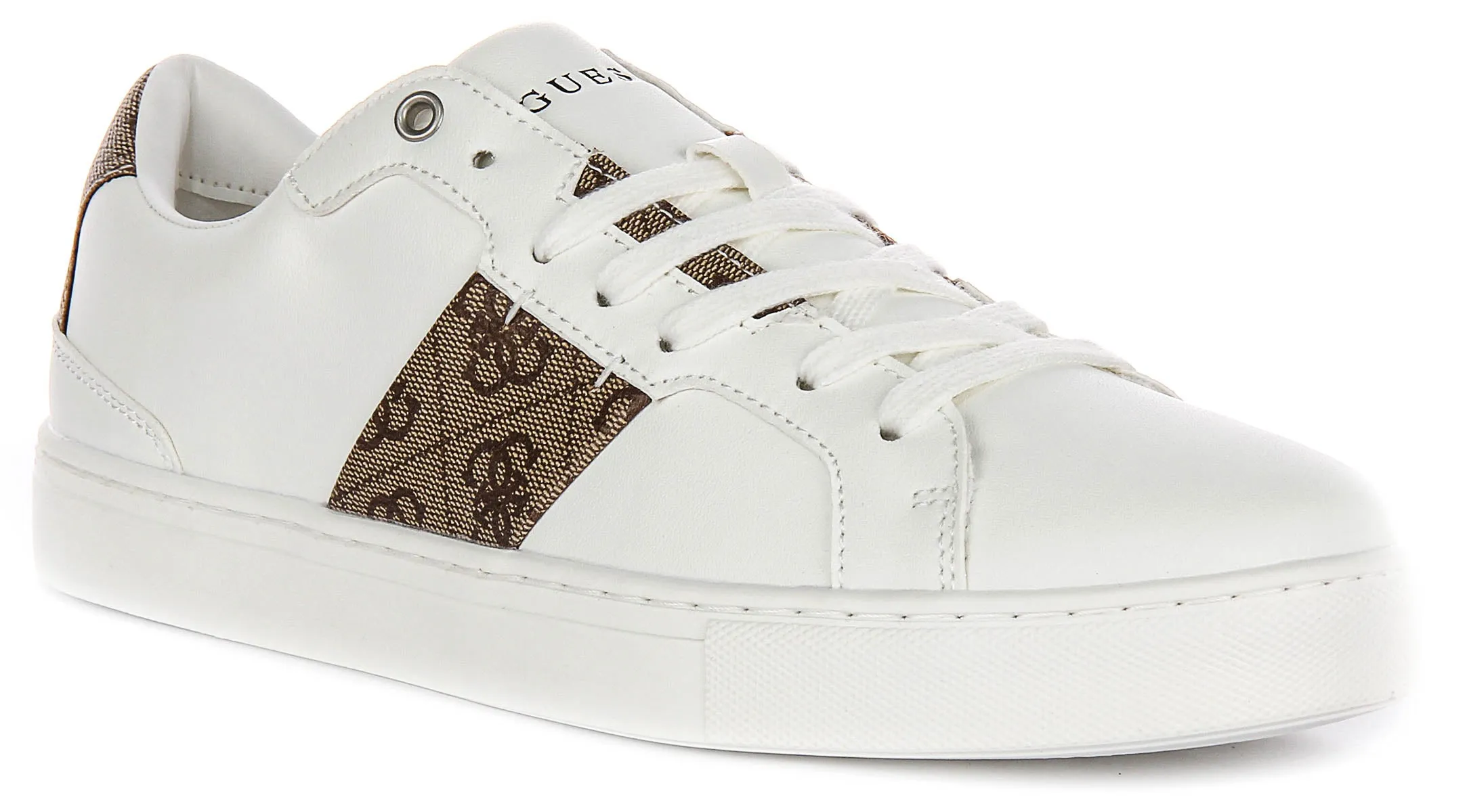 Ventilated Ankle Fit Guess Todi 4G Logo In White Brown For Men