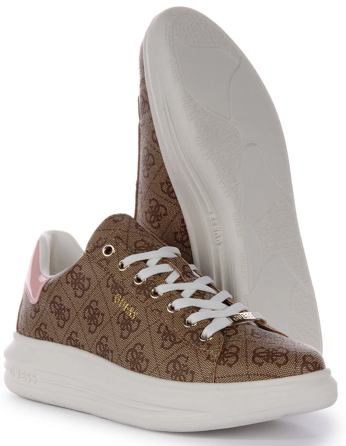 Guess Vibo 4G Trainers In Brown Pink For Women Impact Resistant