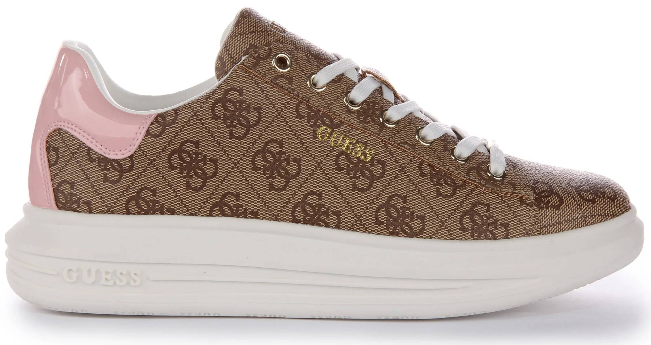 Guess Vibo 4G Trainers In Brown Pink For Women Impact Resistant