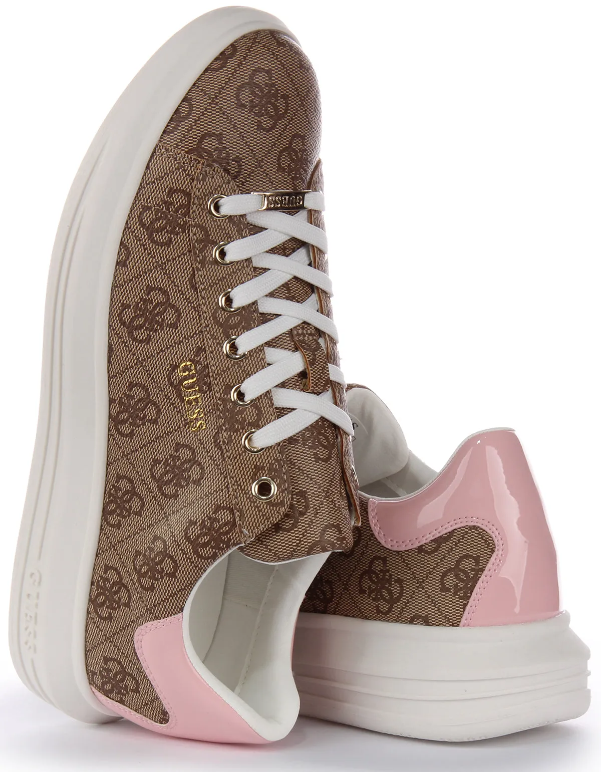 Guess Vibo 4G Trainers In Brown Pink For Women Impact Resistant
