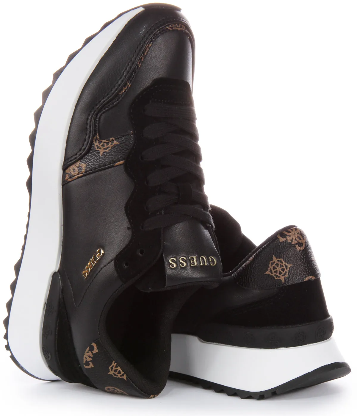 Guess Vinsa Low Top Trainer In Black White For Women energy returning