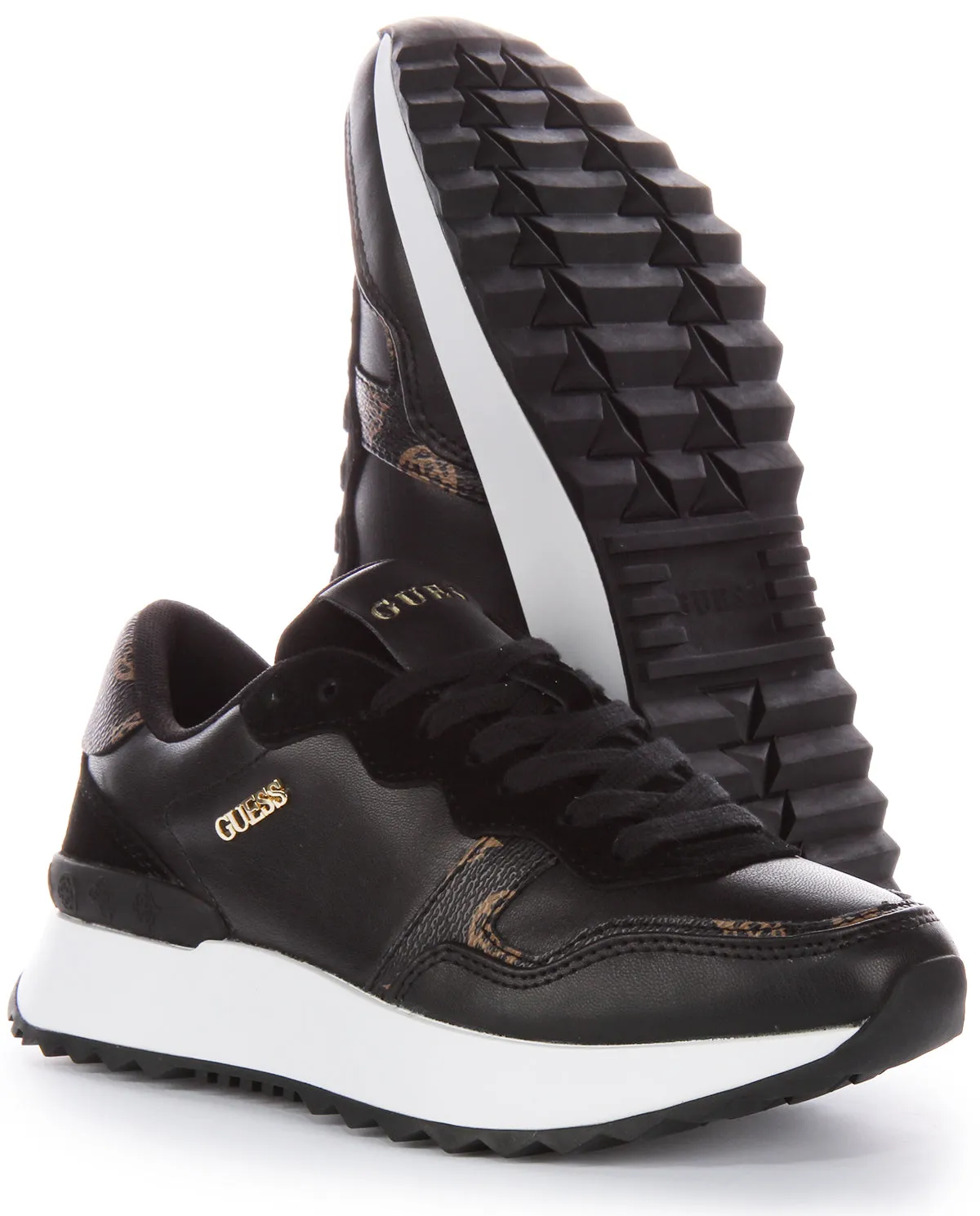 Guess Vinsa Low Top Trainer In Black White For Women energy returning