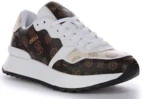 Guess Vinsa Trainer In White Brown For Women Sweat Resistant