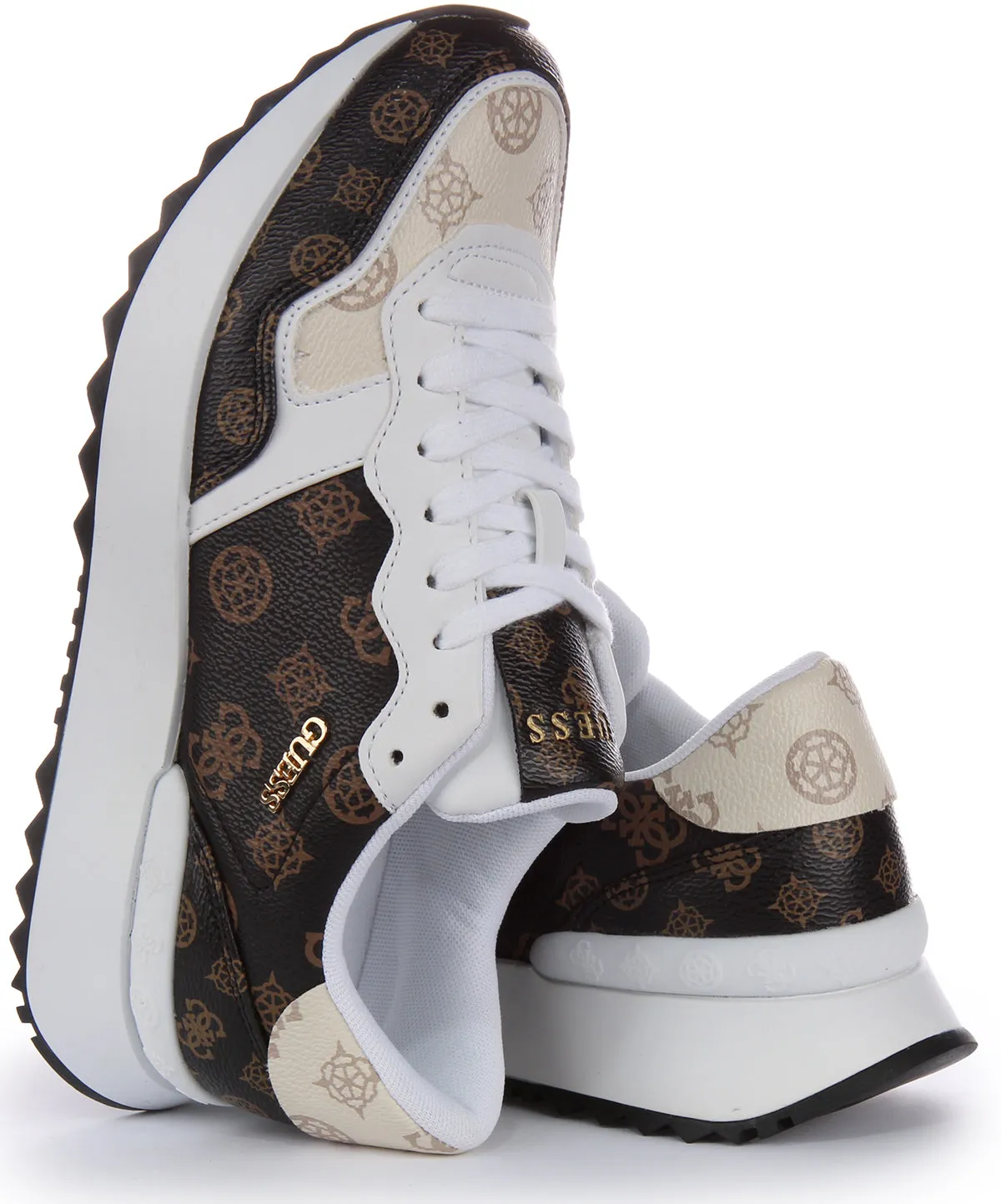 Guess Vinsa Trainer In White Brown For Women Mobility Fit
