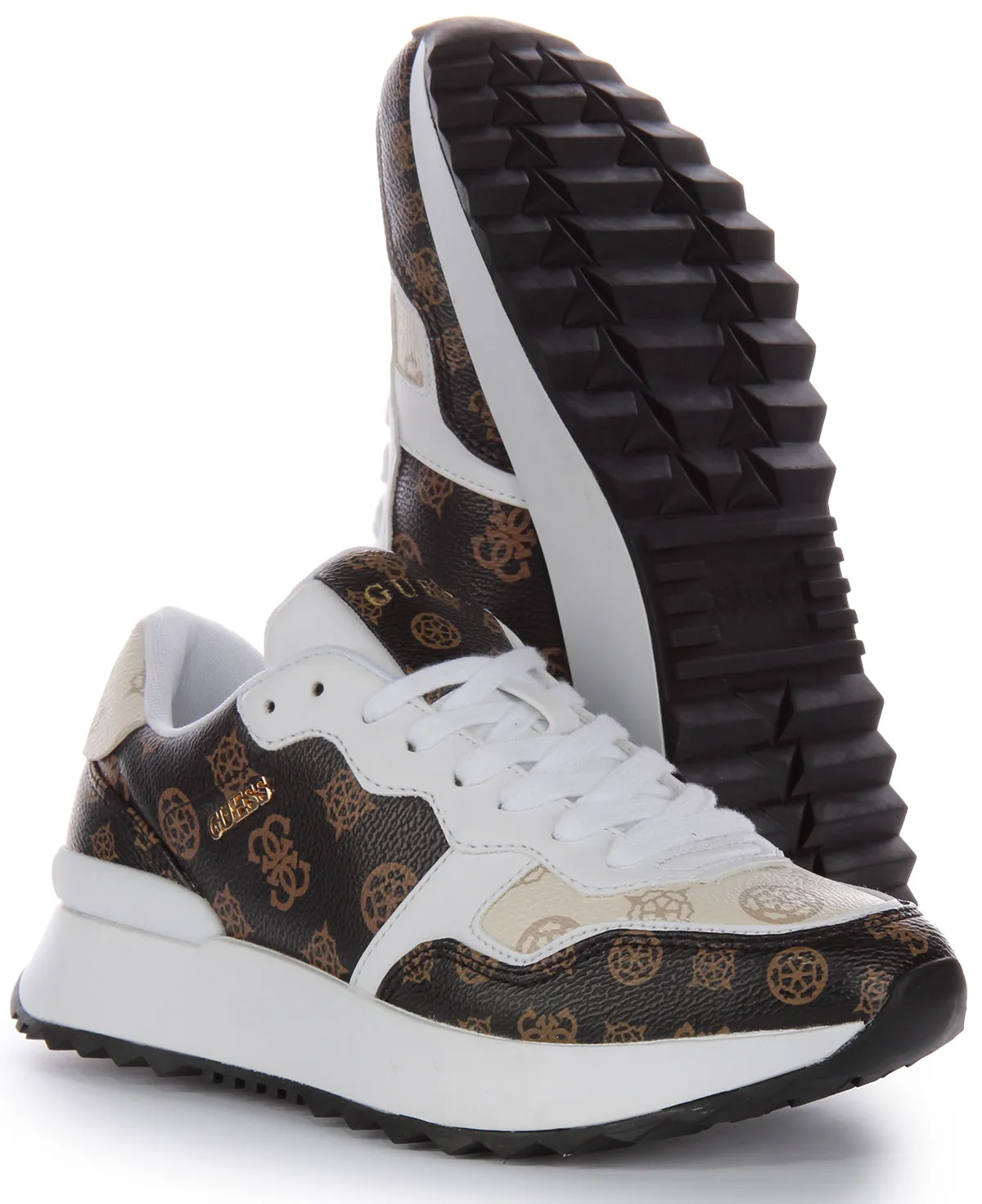 Guess Vinsa Trainer In White Brown For Women Mobility Fit