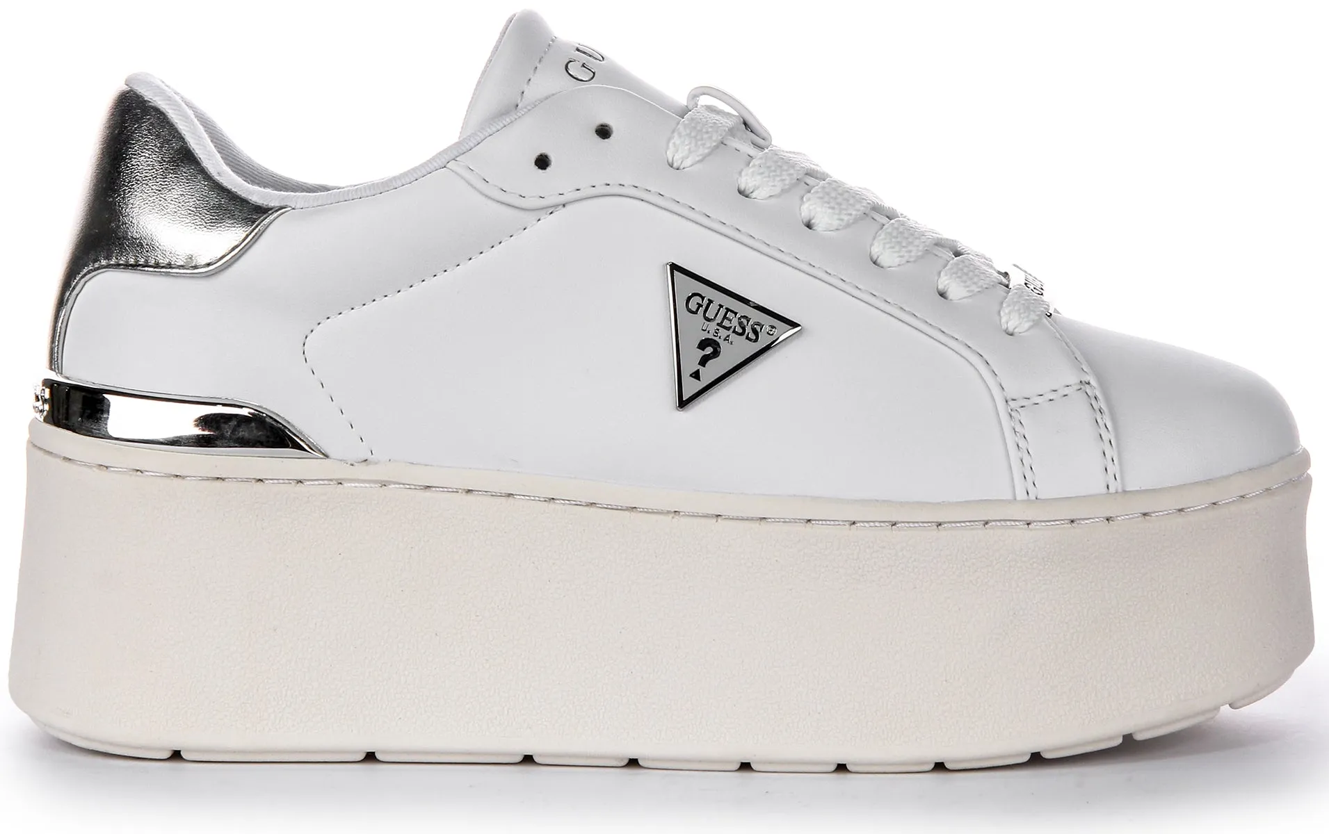Guess Willen Platform In White Silver Everyday Use