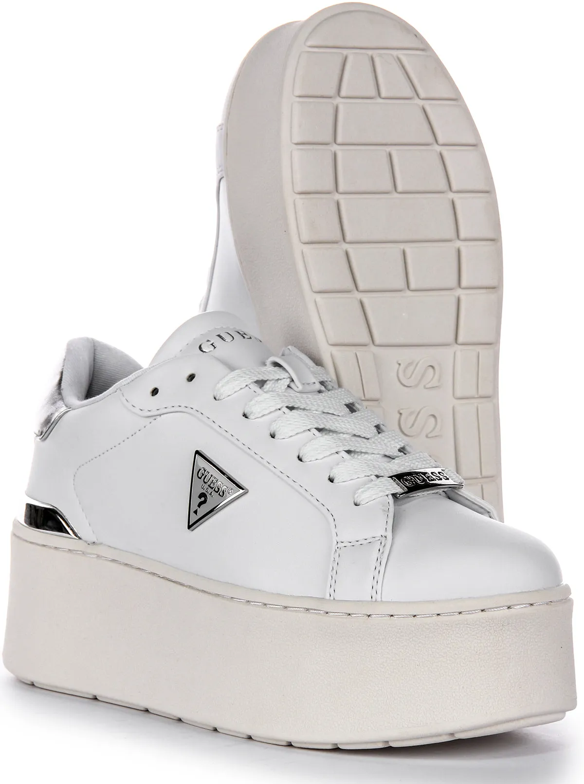 Guess Willen Platform In White Silver Everyday Use