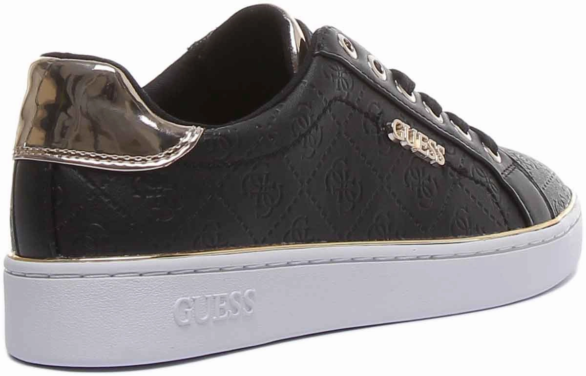 Guess Beckie Women's Lace Up Casual Sneakers In Black Gold Ergonomic Fit