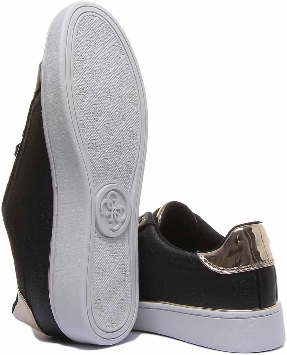 Guess Beckie Women's Lace Up Casual Sneakers In Black Gold Ergonomic Fit