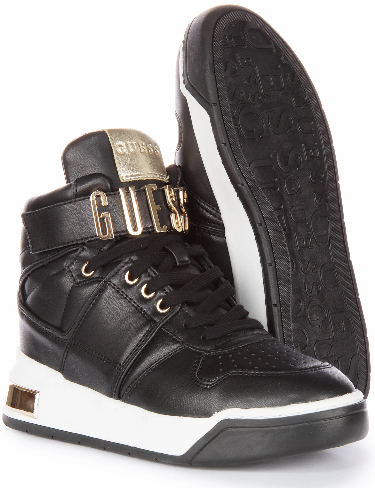 Guess Corten Hi Top In Black Gold For Women Bounce Sole