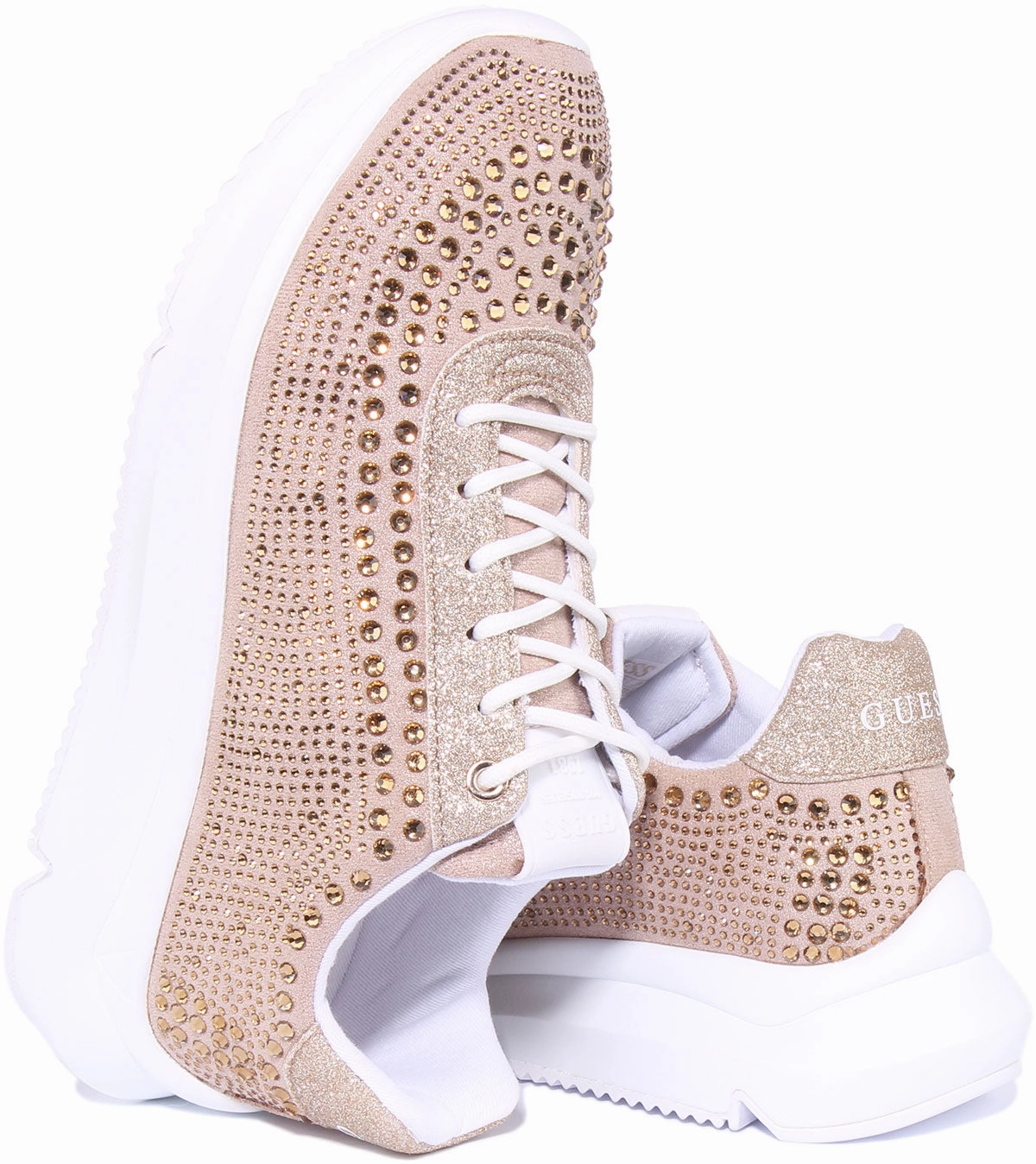 Guess Deglitz Rhinestone In Gold For Women Midsole Support