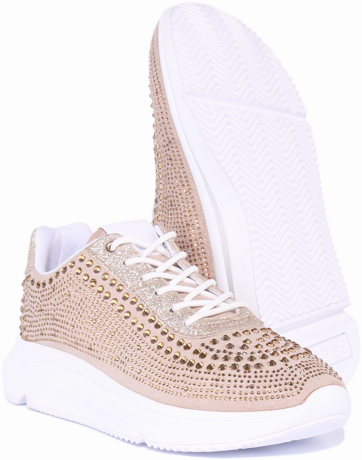 Guess Deglitz Rhinestone In Gold For Women Midsole Support