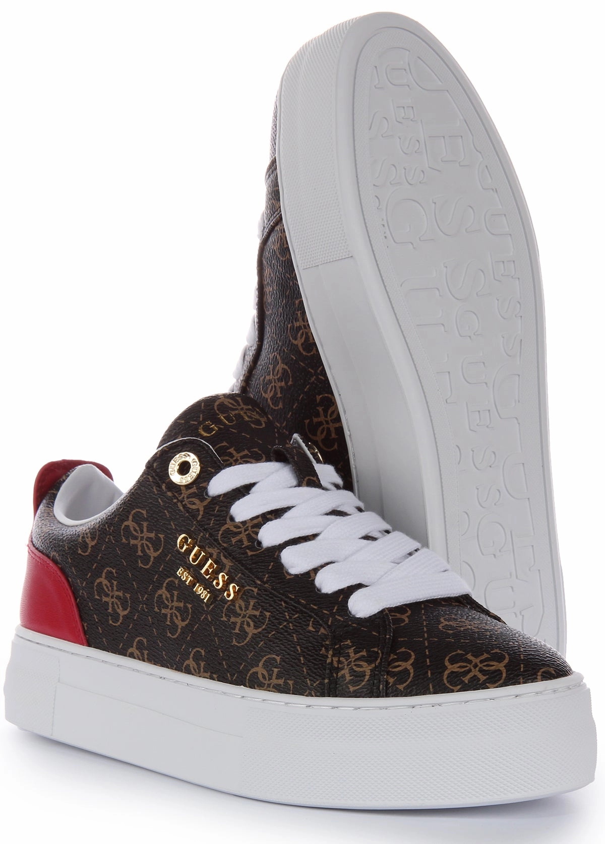 Guess Genza 4G Platform Trainer In Choco For Women Soft Style