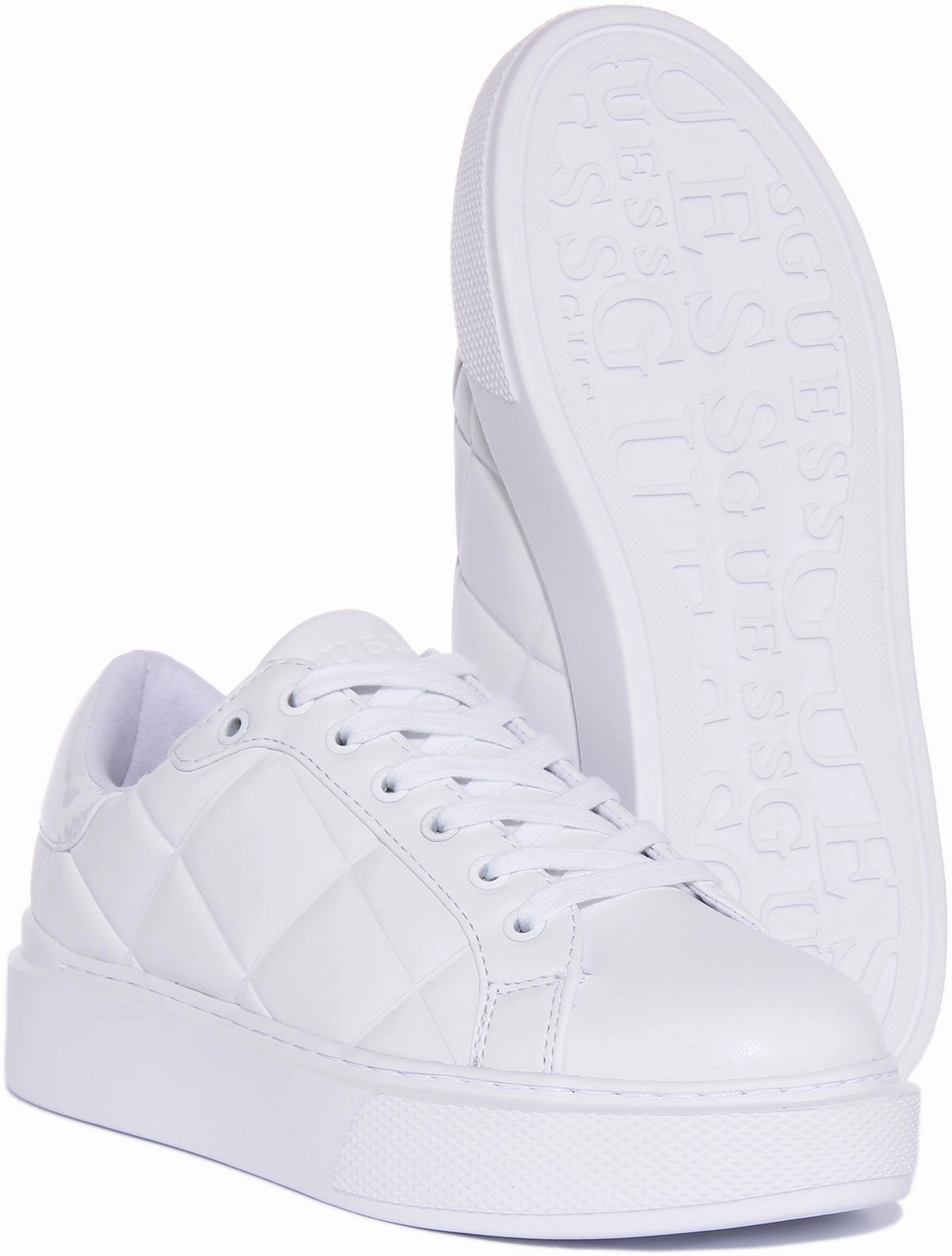 Guess Hilan Quilted Trainers In White For Women Stable Fit