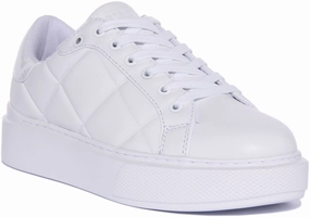 Guess Hilan Quilted Trainers In White For Women Tread Grip