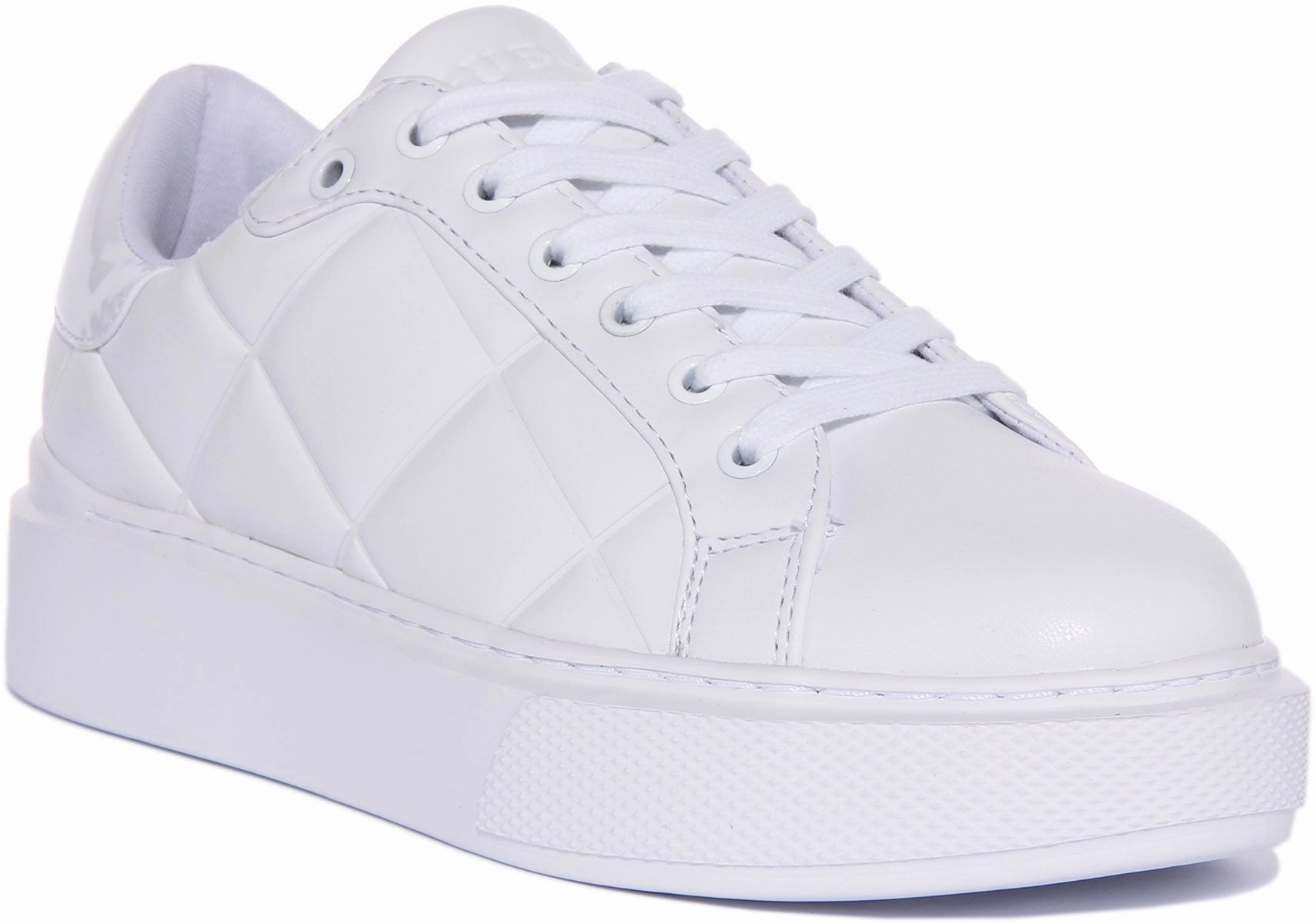 Guess Hilan Quilted Trainers In White For Women Tread Grip