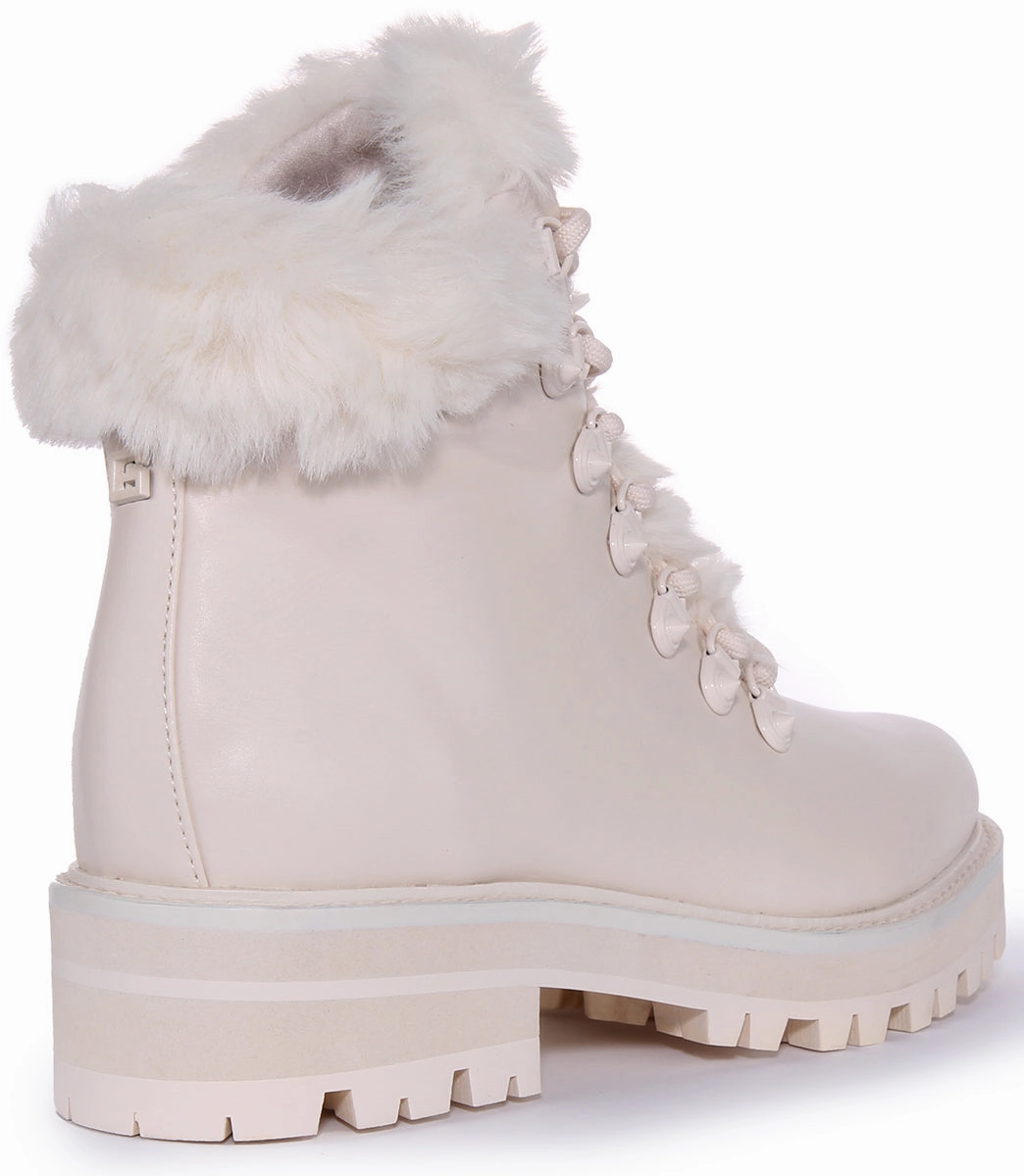 Guess Issa Fur Boots In Cream For Women Trail Trek Shoes