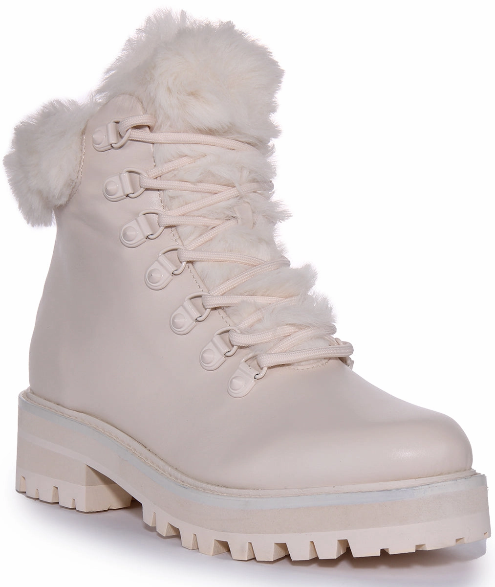 Speed Trekking Guess Issa Fur Boots In Cream For Women