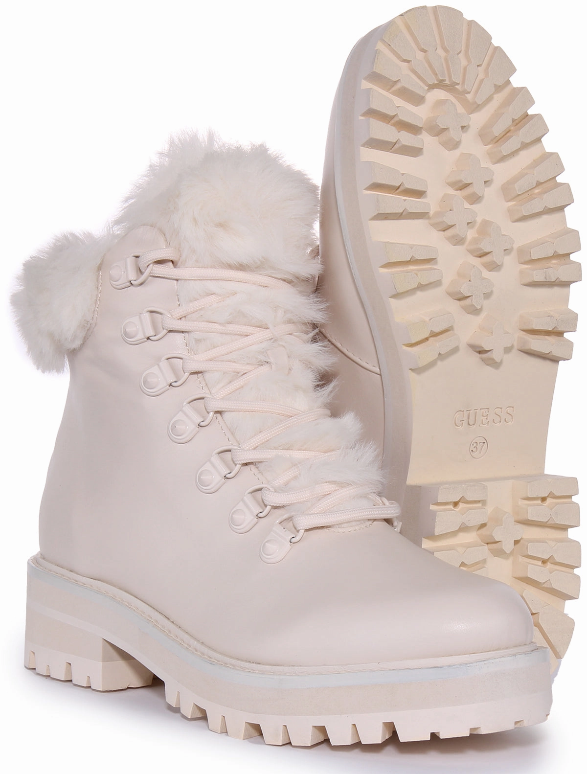 Guess Issa Fur Boots In Cream For Women Trail Trek Shoes