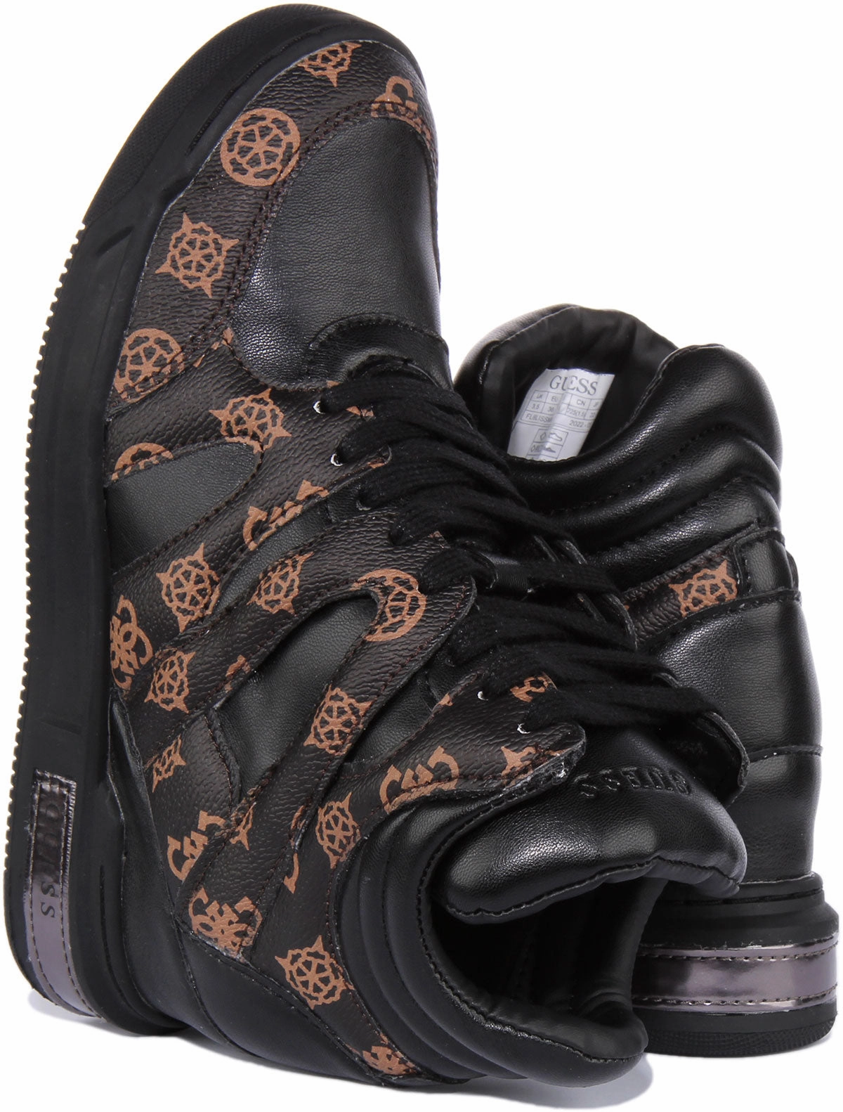 Guess Lisa Platform Trainer In Black Brown For Women Ankle Support