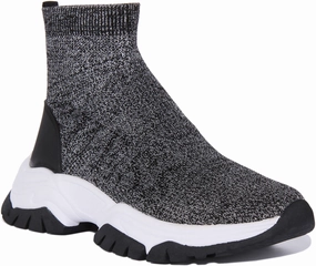 Guess Nollen Sock Trainer In Black Silver For Women Sweat Control Arch Relief