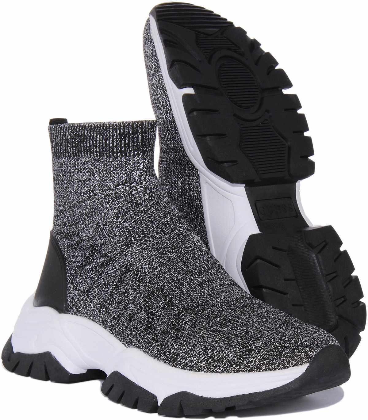 Guess Nollen Sock Trainer In Black Silver For Women Motion Stability