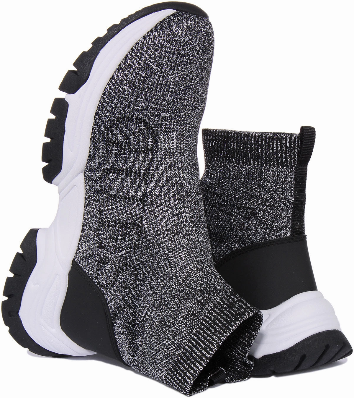 Guess Nollen Sock Trainer In Black Silver For Women Motion Stability