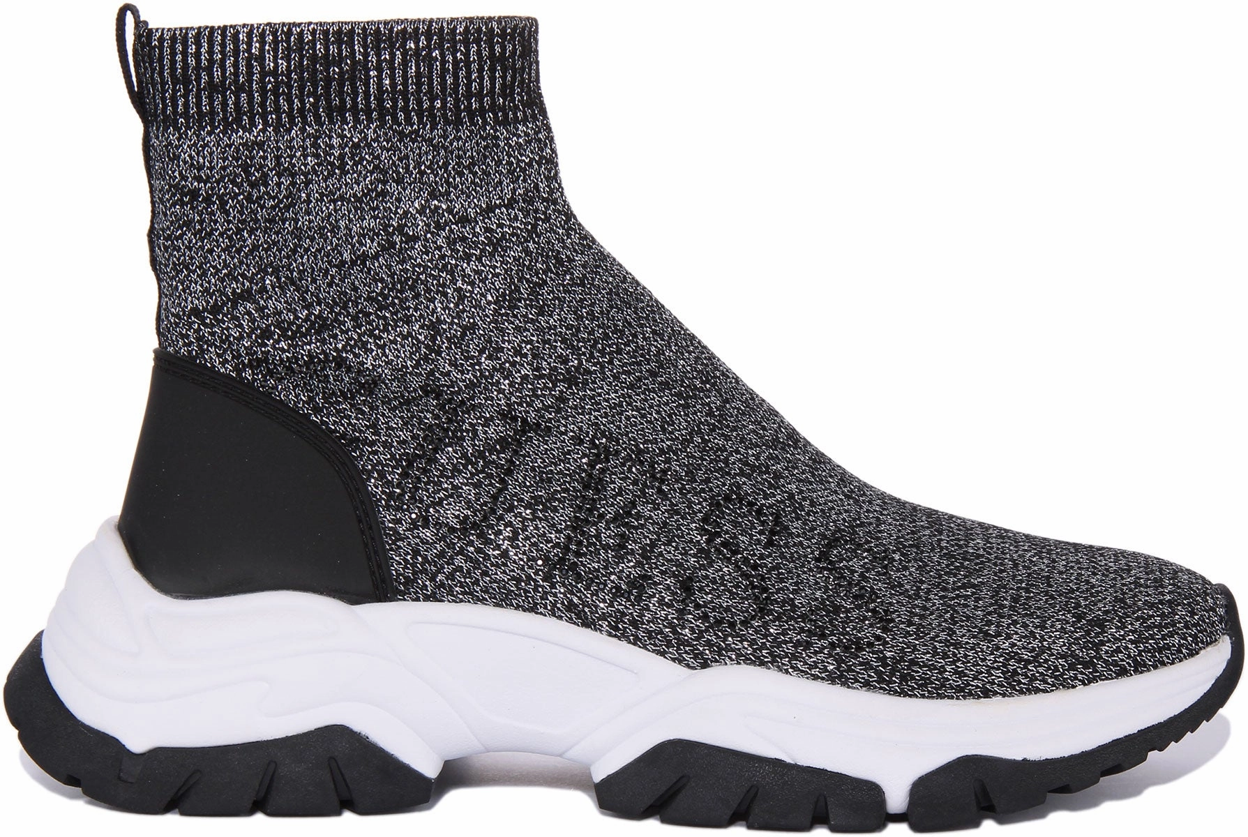 Guess Nollen Sock Trainer In Black Silver For Women Motion Stability