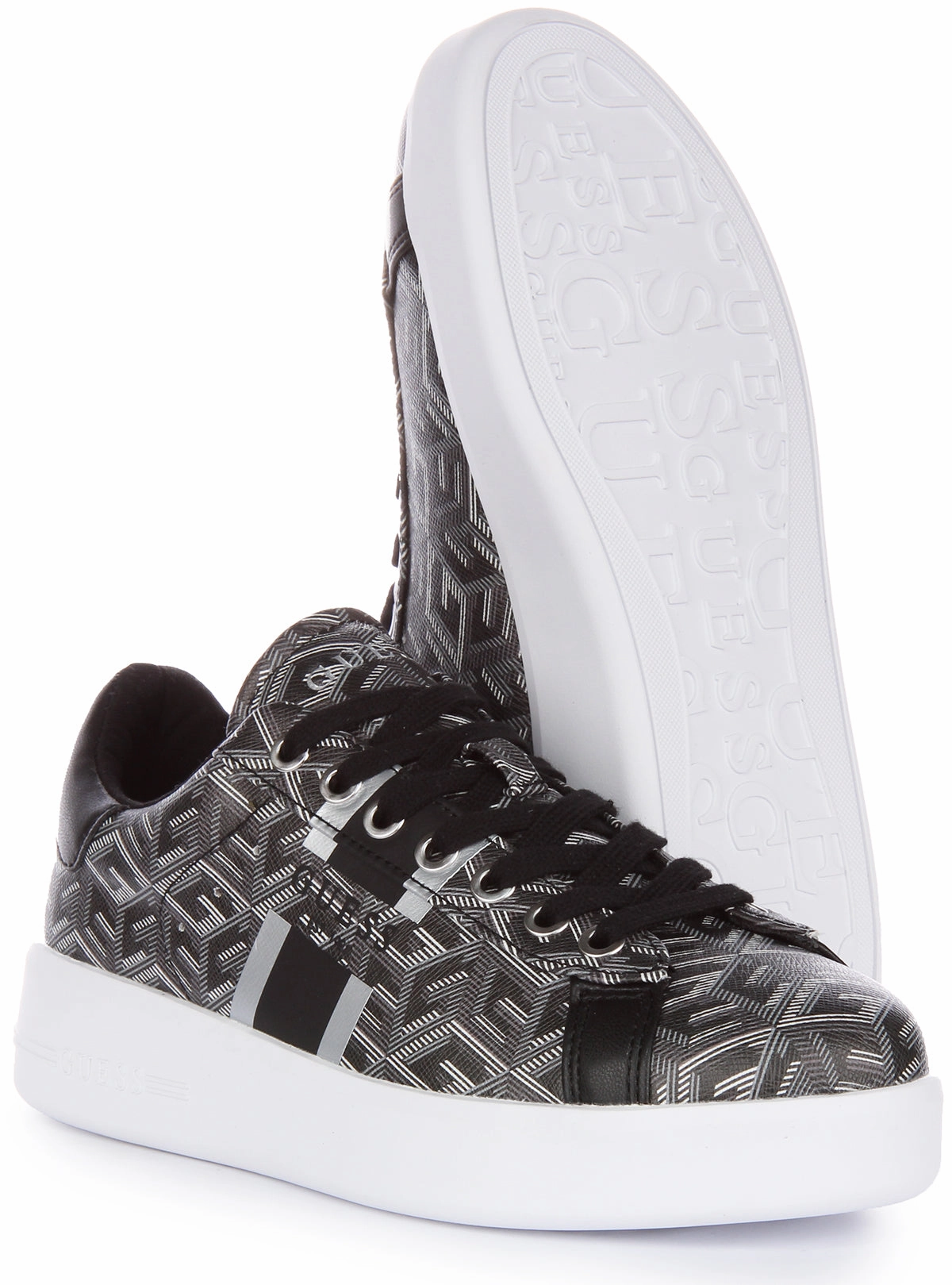 Guess Reyhana G Cube Trainers In Black Grey For Women Anti-Odor Lining