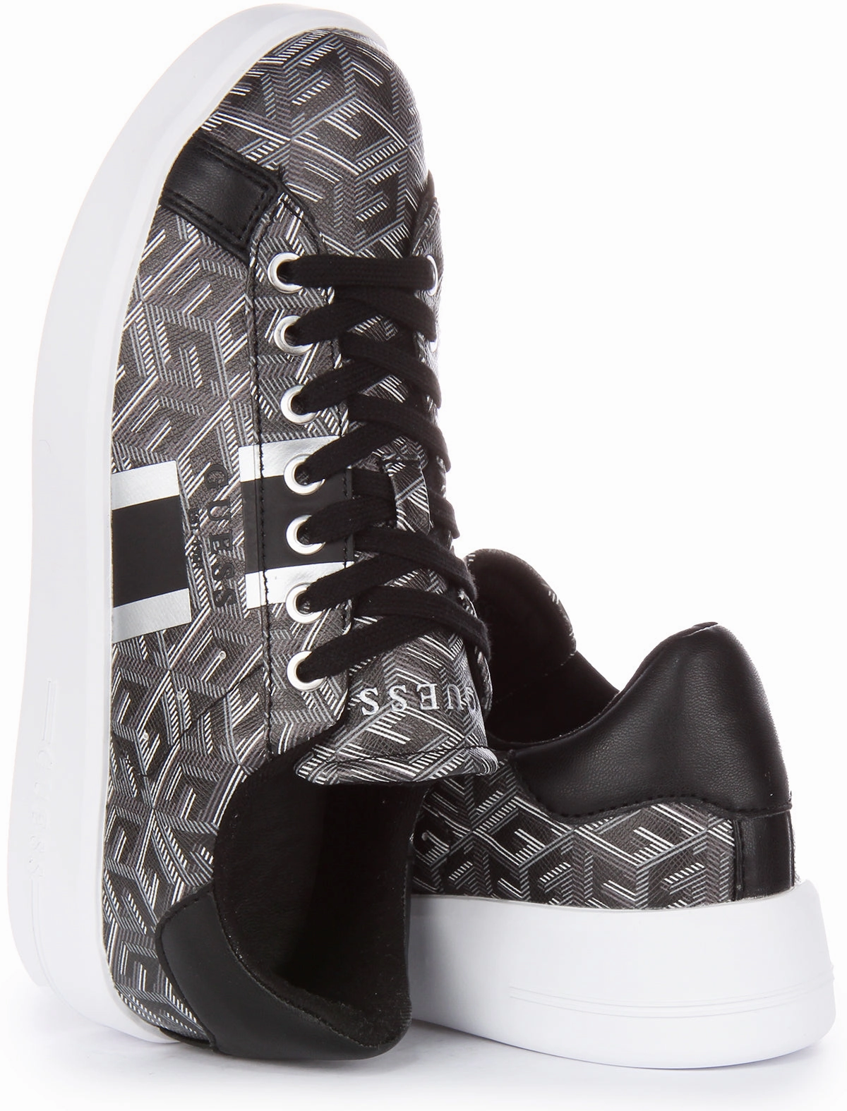 Guess Reyhana G Cube Trainers In Black Grey For Women Anti-Odor Lining