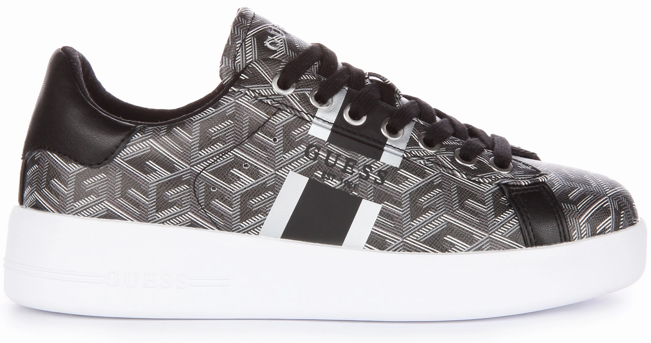 Guess Reyhana G Cube Trainers In Black Grey For Women Anti-Odor Lining