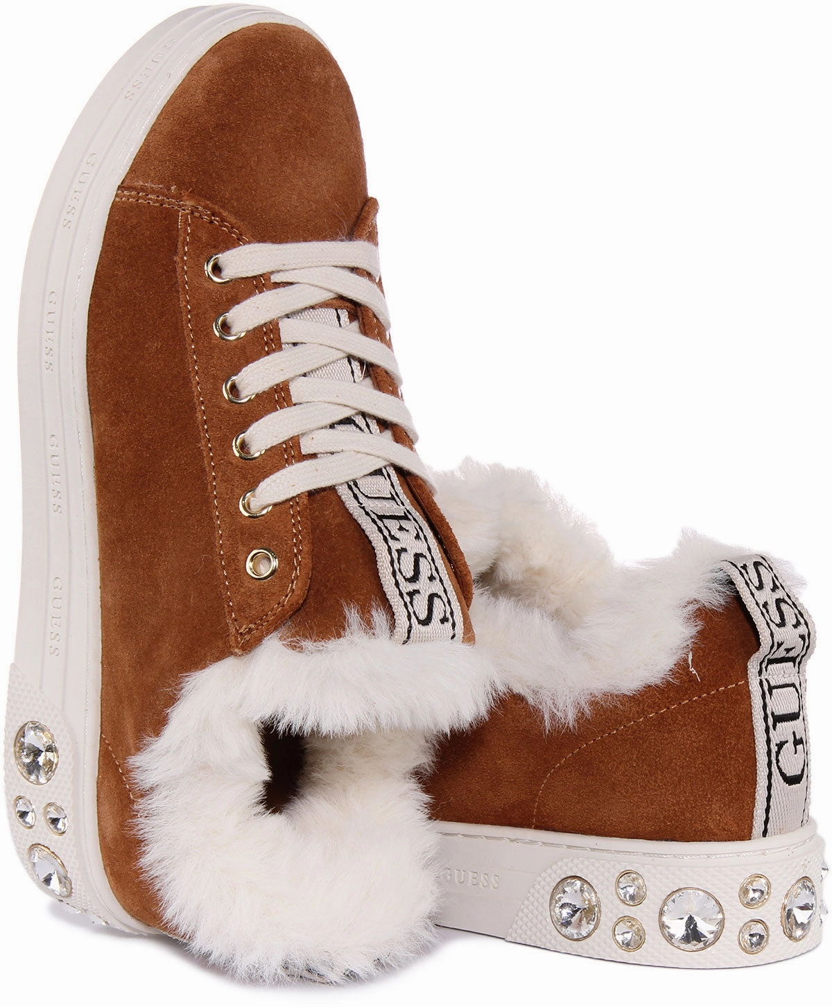 Guess Rivet Fur Cuff In Tan Air Channel