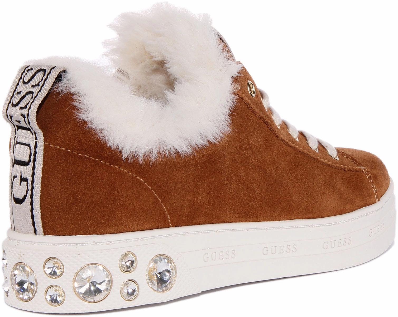 Guess Rivet Fur Cuff In Tan Air Channel