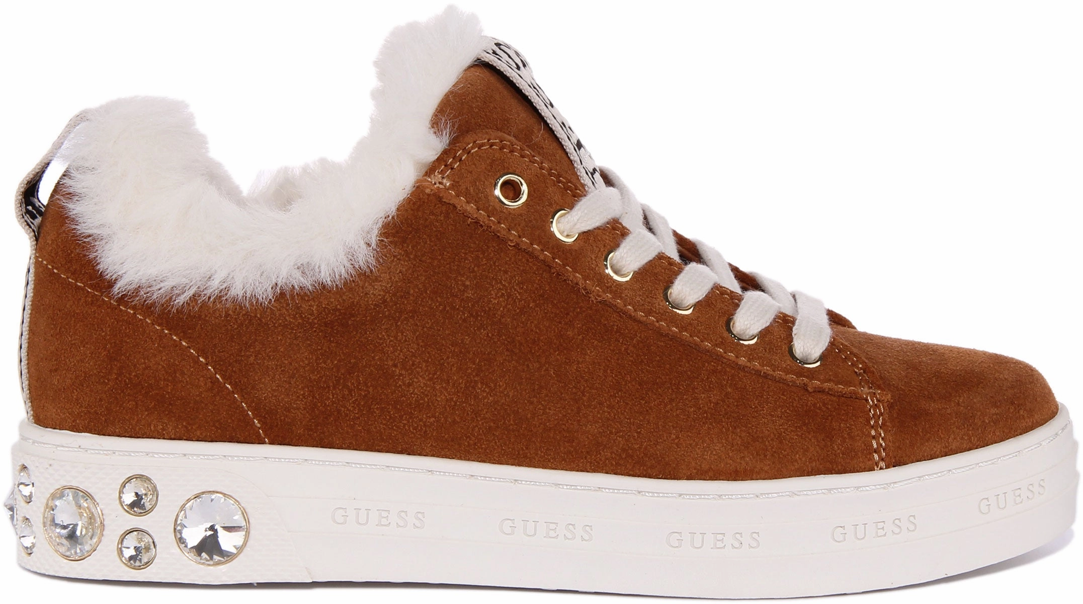 Guess Rivet Fur Cuff In Tan Air Channel