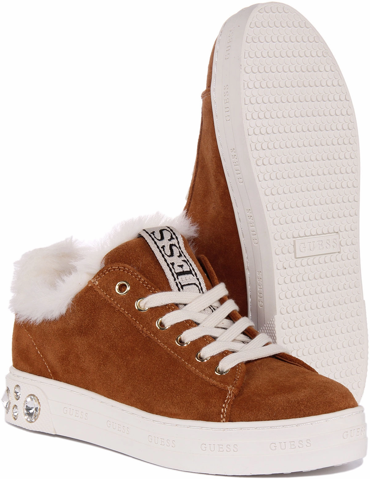 Guess Rivet Fur Cuff In Tan Air Channel