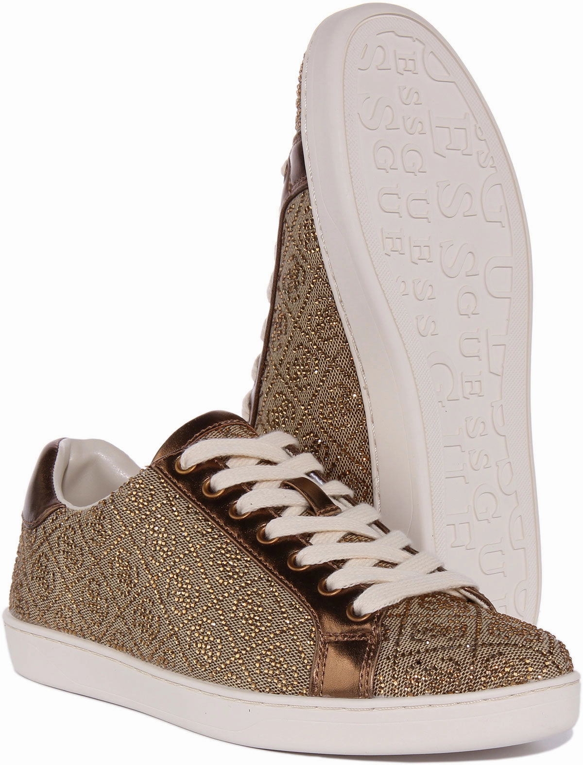 Guess Rosalia In Beige 4G Rhinestone For Women Grip Control