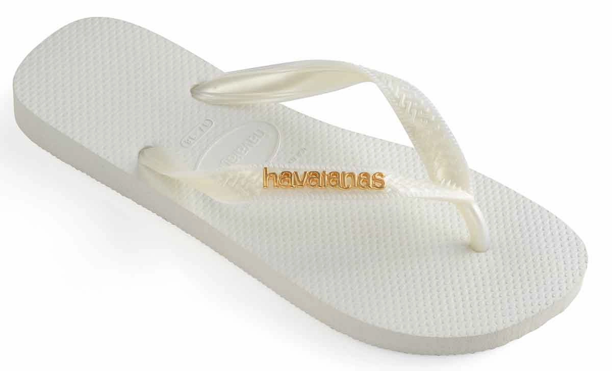 Havaianas Logo Meta In White Gold Easy Flex