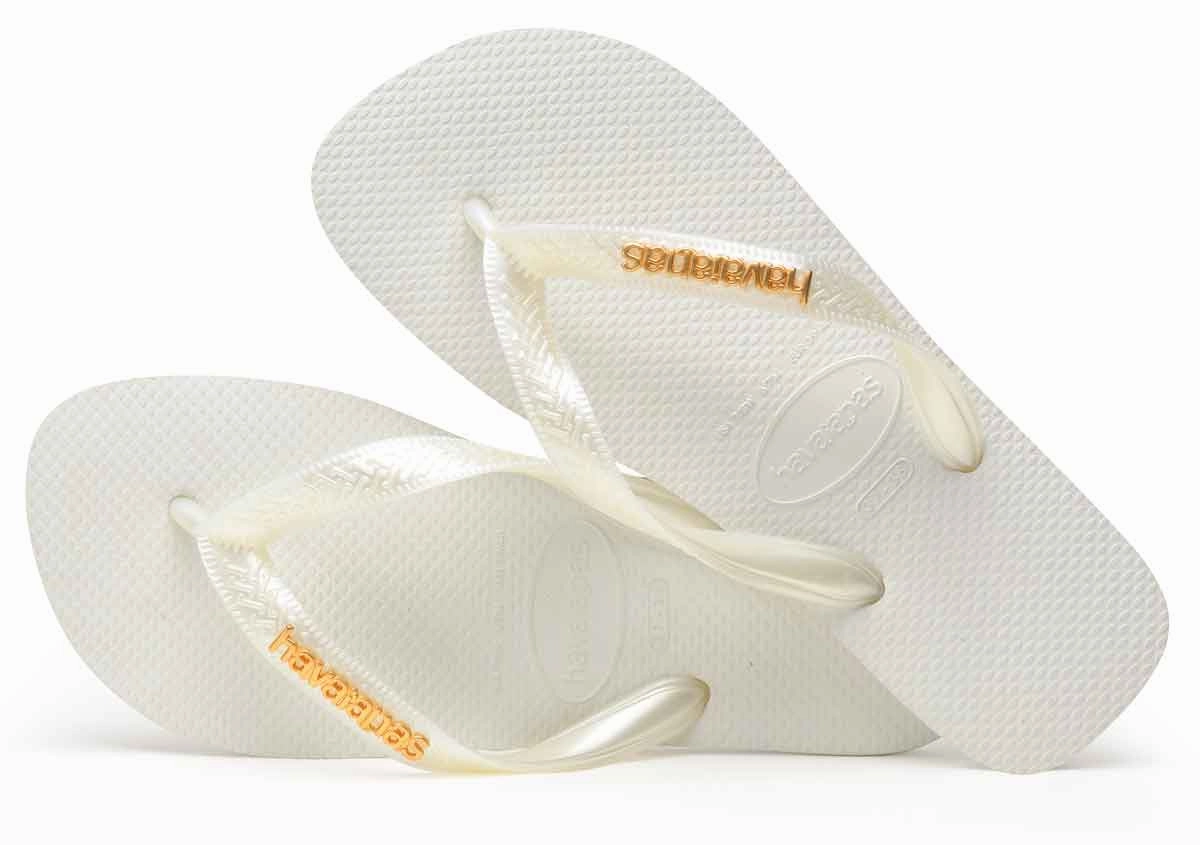 Havaianas Logo Meta In White Gold Easy Flex