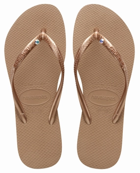 Havaianas Slim Crystal Sw In Rose Gold For Women Pool Party Outfit Quick Slip