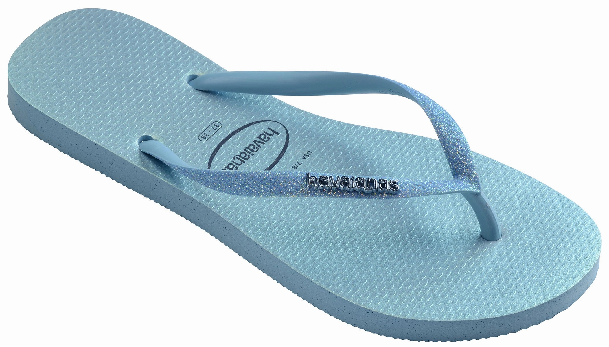Havaianas Slim Glitter II In Blue For Women Flexible Upper