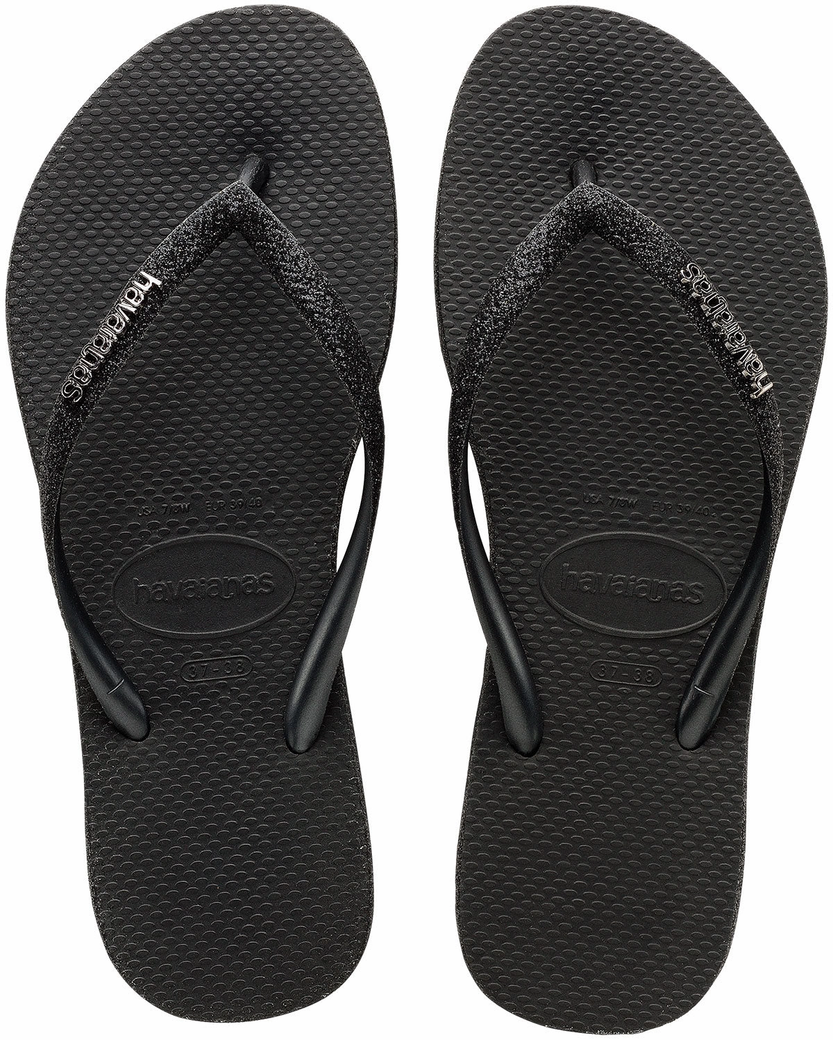 Havaianas Slim Glitter Metalic Logo In Black For Women Shower Use Foot Care Solution