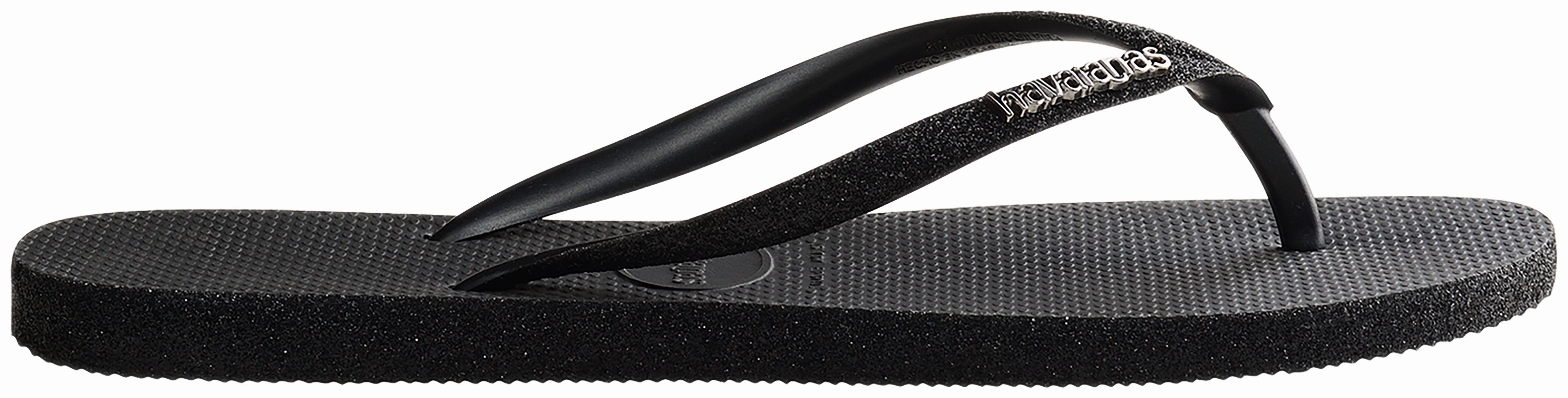 Havaianas Slim Glitter Metalic Logo In Black For Women Wide Toe Design
