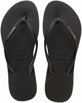 Havaianas Slim Glitter Metalic Logo In Black For Women Shower Use Foot Care Solution