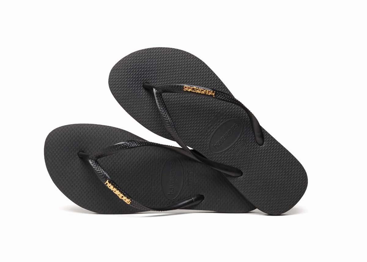Havaianas Slim Logo Metalic In Black Gold Soft Trend Venture