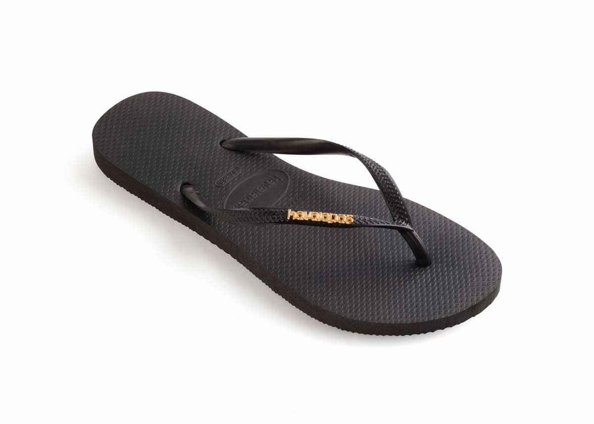 Havaianas Slim Logo Metalic In Black Gold Soft Trend Venture