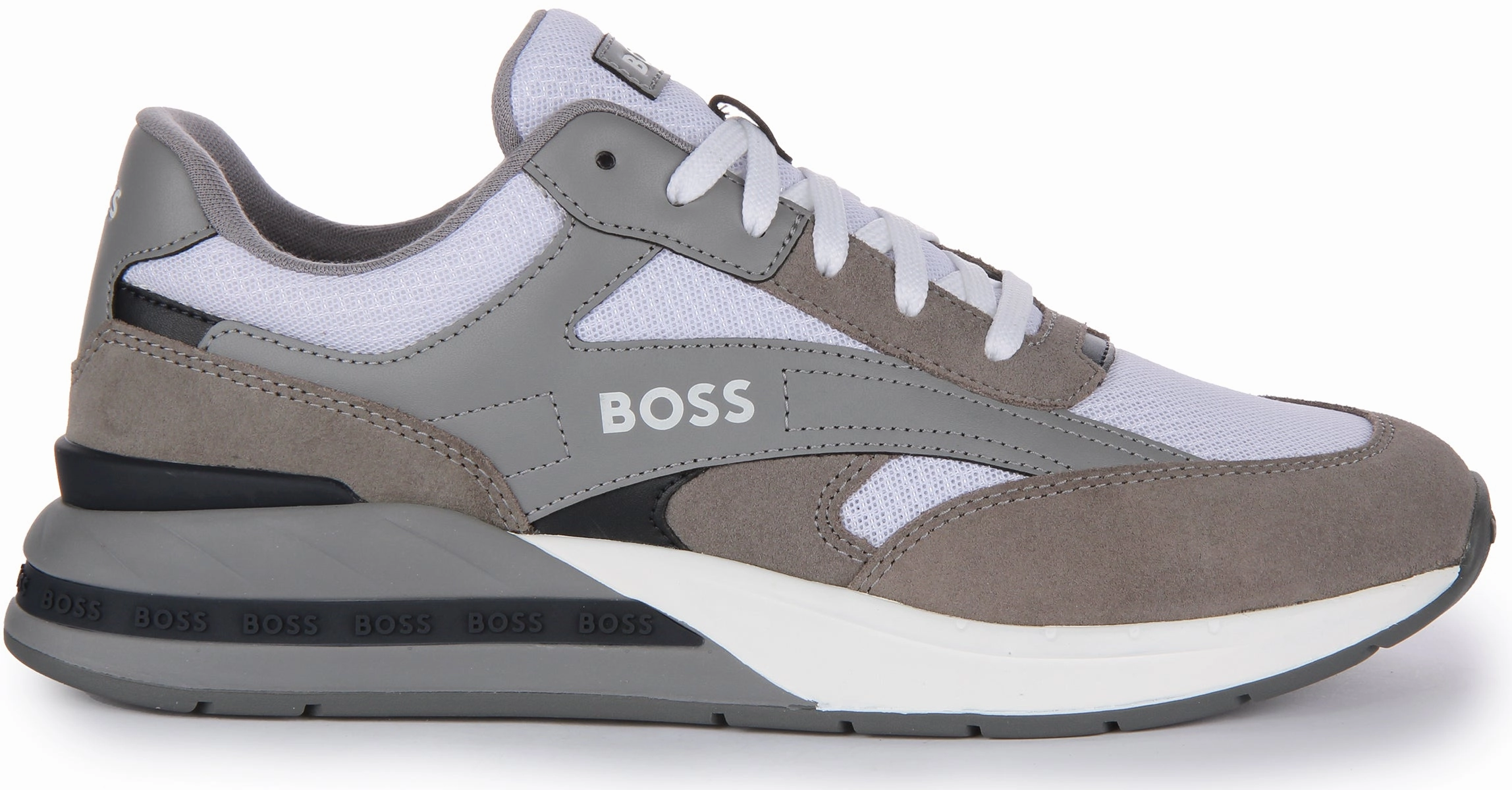 Heel Panel Boss Kurt Runner Suede In Grey White