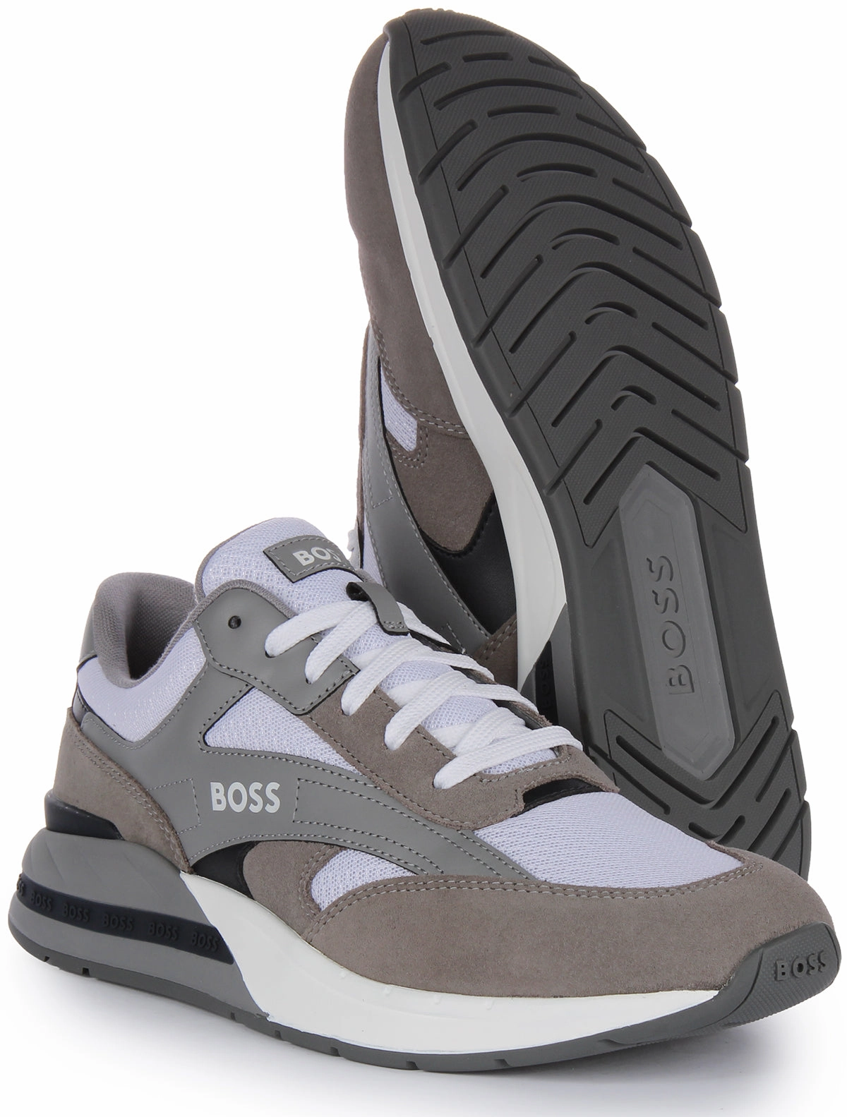 Heel Panel Boss Kurt Runner Suede In Grey White