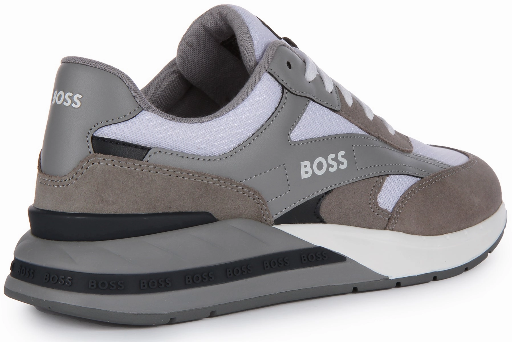 Heel Panel Boss Kurt Runner Suede In Grey White