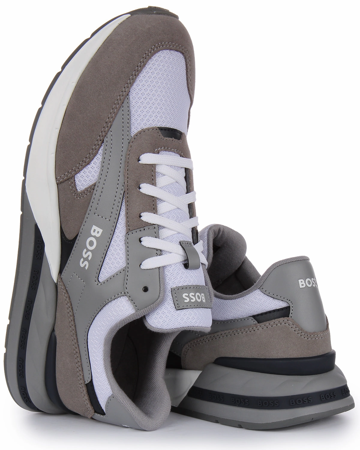 Heel Panel Boss Kurt Runner Suede In Grey White